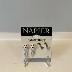 Napier Sport Soccer Earrings Set - Black, White, and Silver